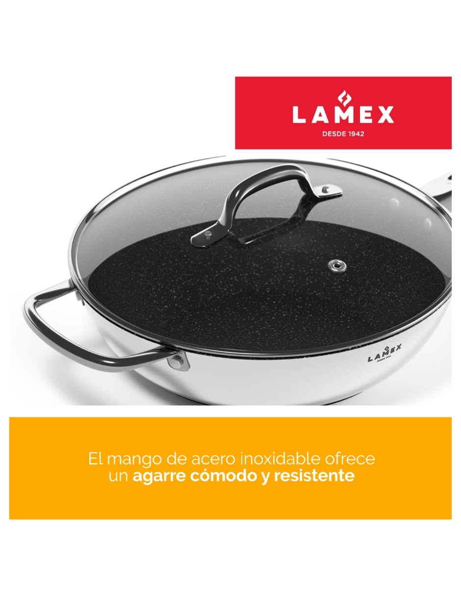 Sartén wok de acero inoxidable 2 piezas 2