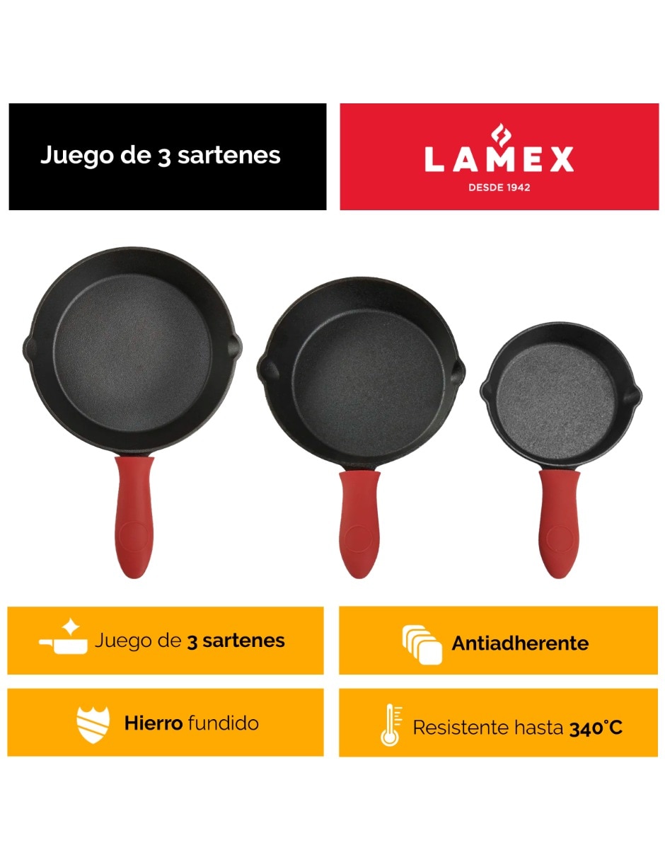 Sartén de hierro fundido 3 piezas 6