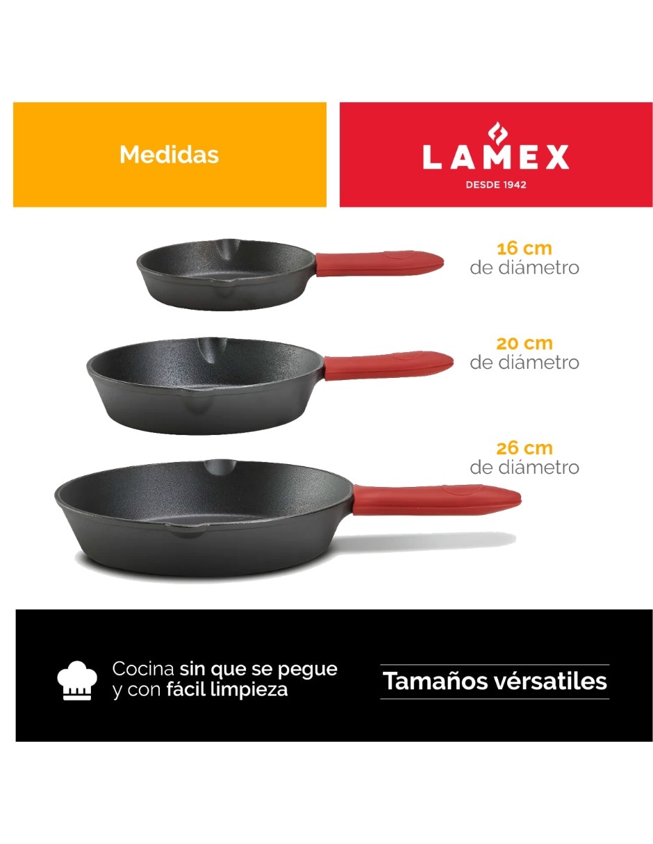 Sartén de hierro fundido 3 piezas 4
