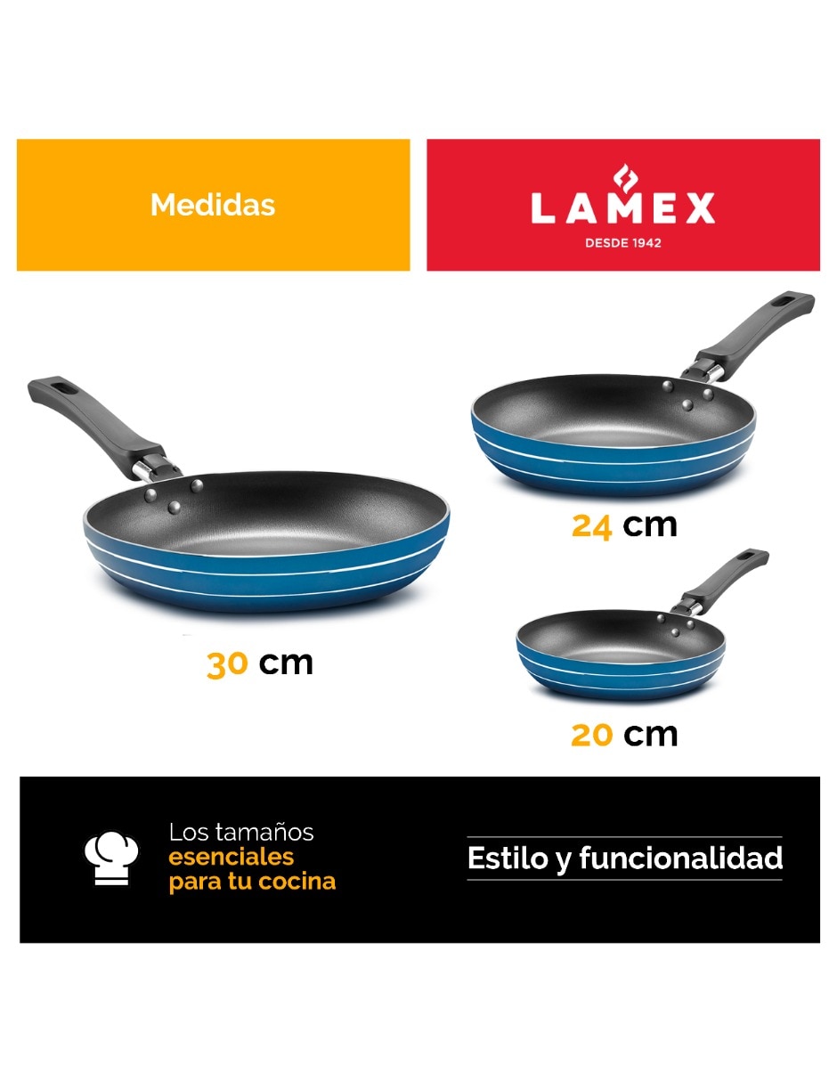 Set de sartenes de aluminio 3 piezas