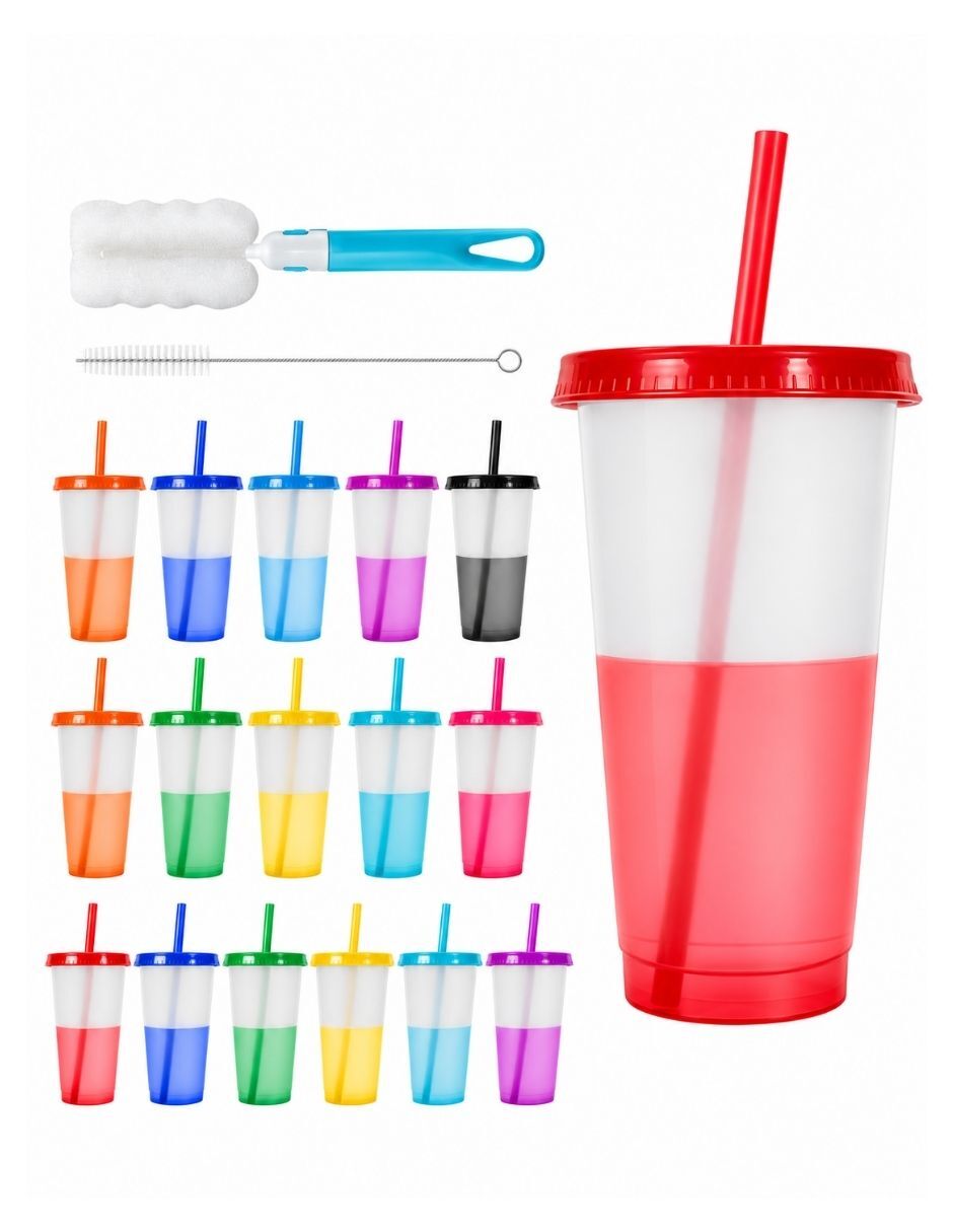 Vaso para agua de plástico con 18 piezas