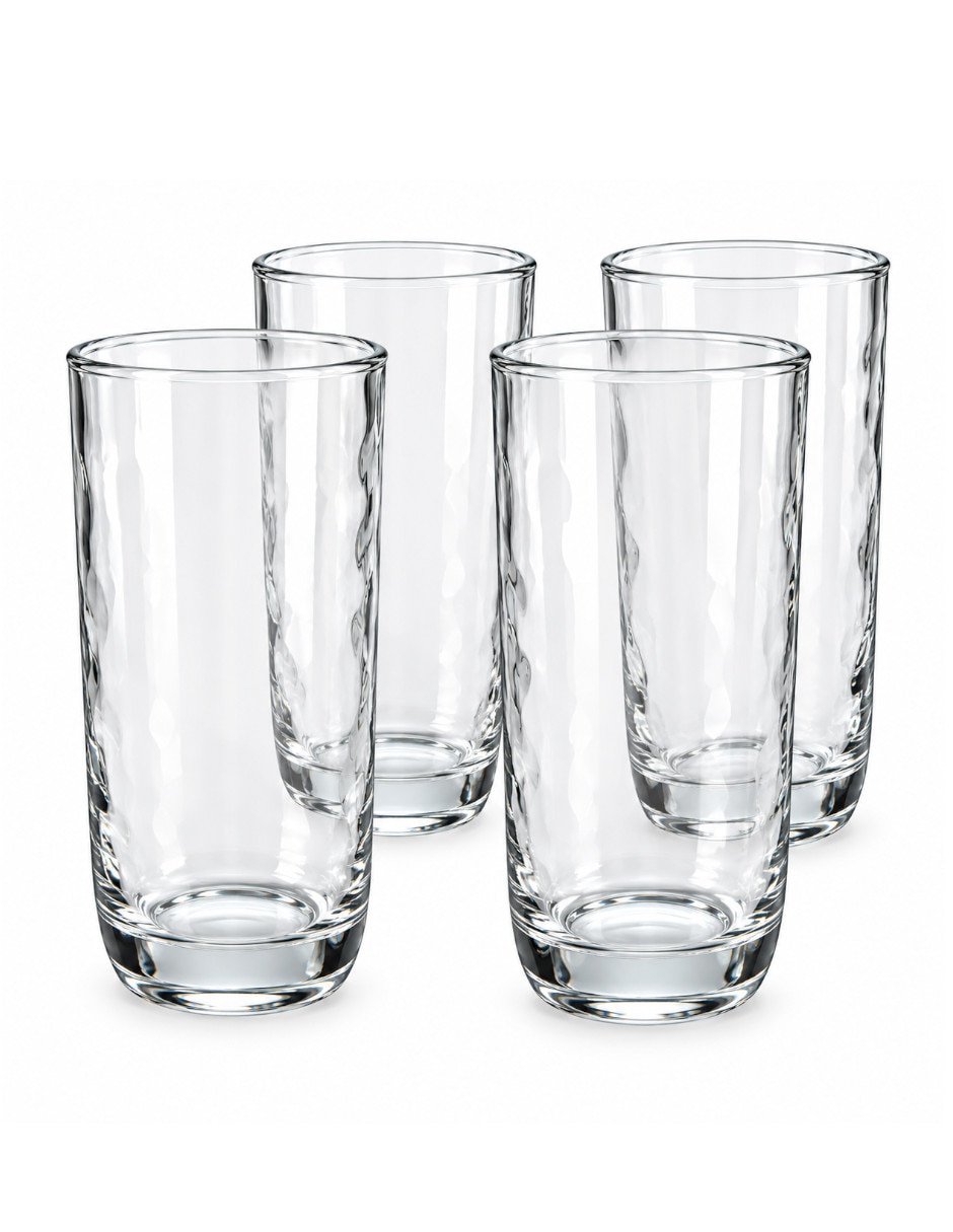 Vaso largo de vidrio con 4 piezas