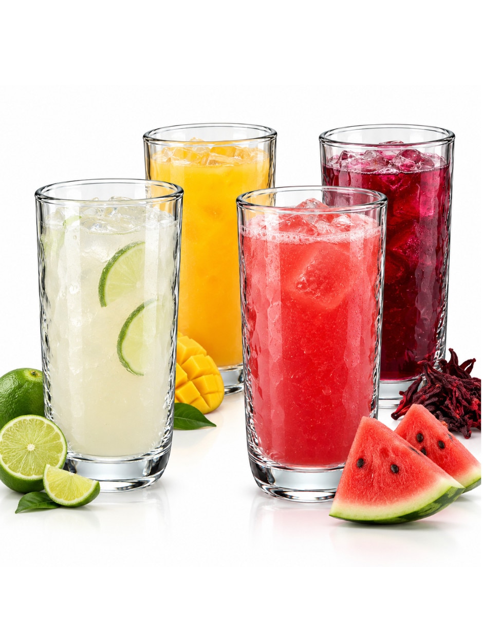 Vaso largo de vidrio con 4 piezas
