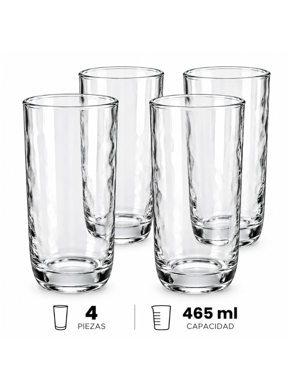 Vaso largo de vidrio con 4 piezas