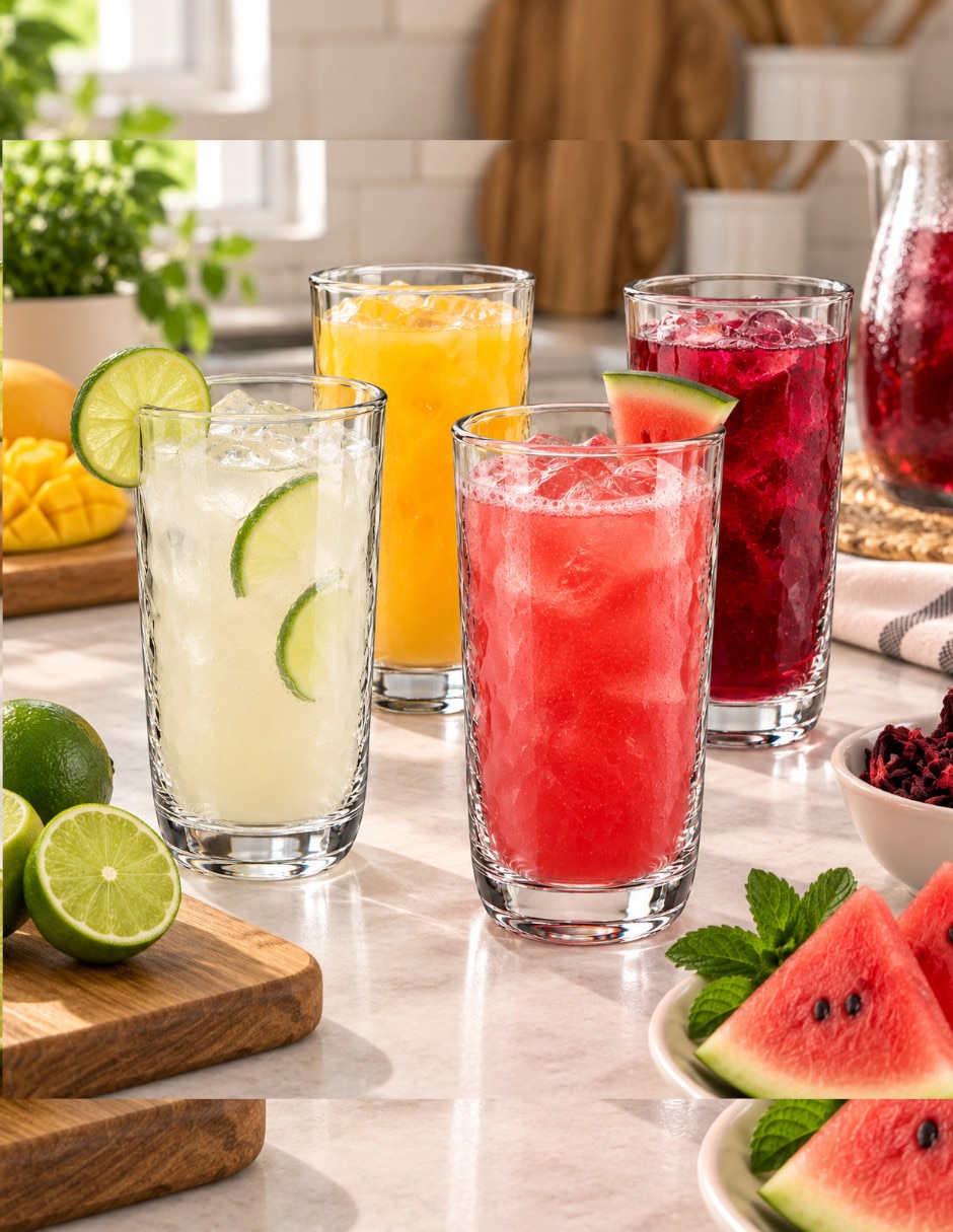 Vaso largo de vidrio con 4 piezas