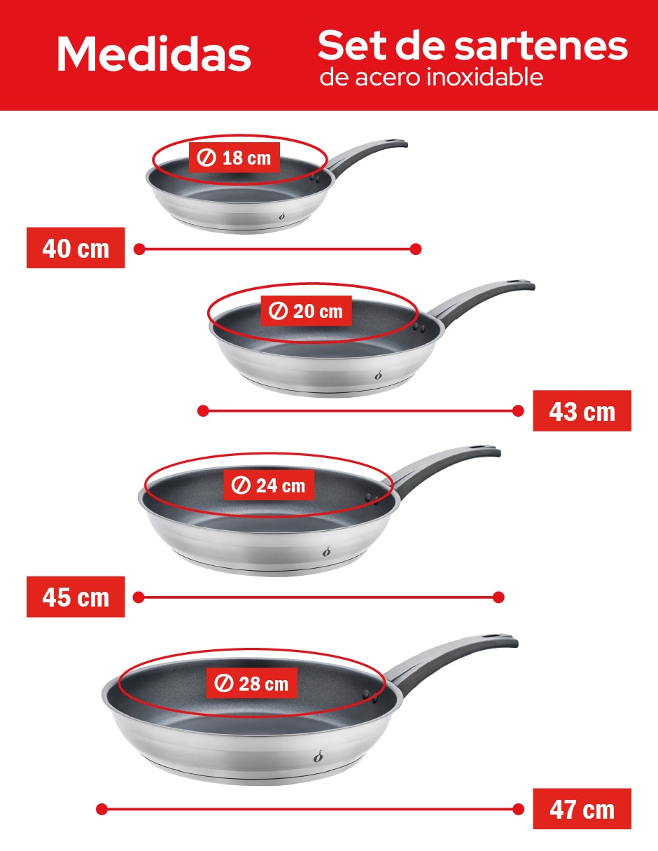 Set de sartenes de acero inoxidable 4 piezas 8