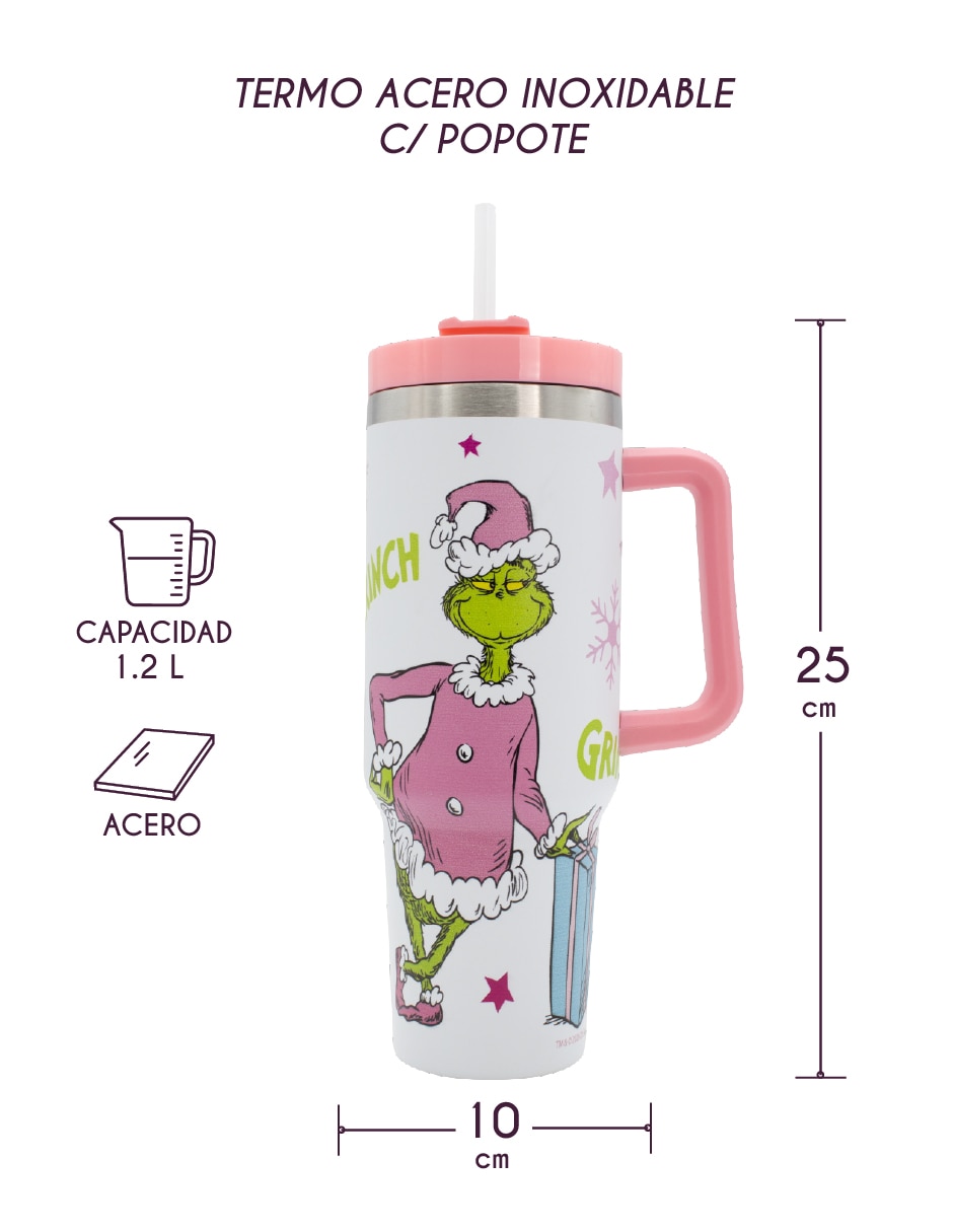 Termo de acero inoxidable grinch con tapa rosca 2