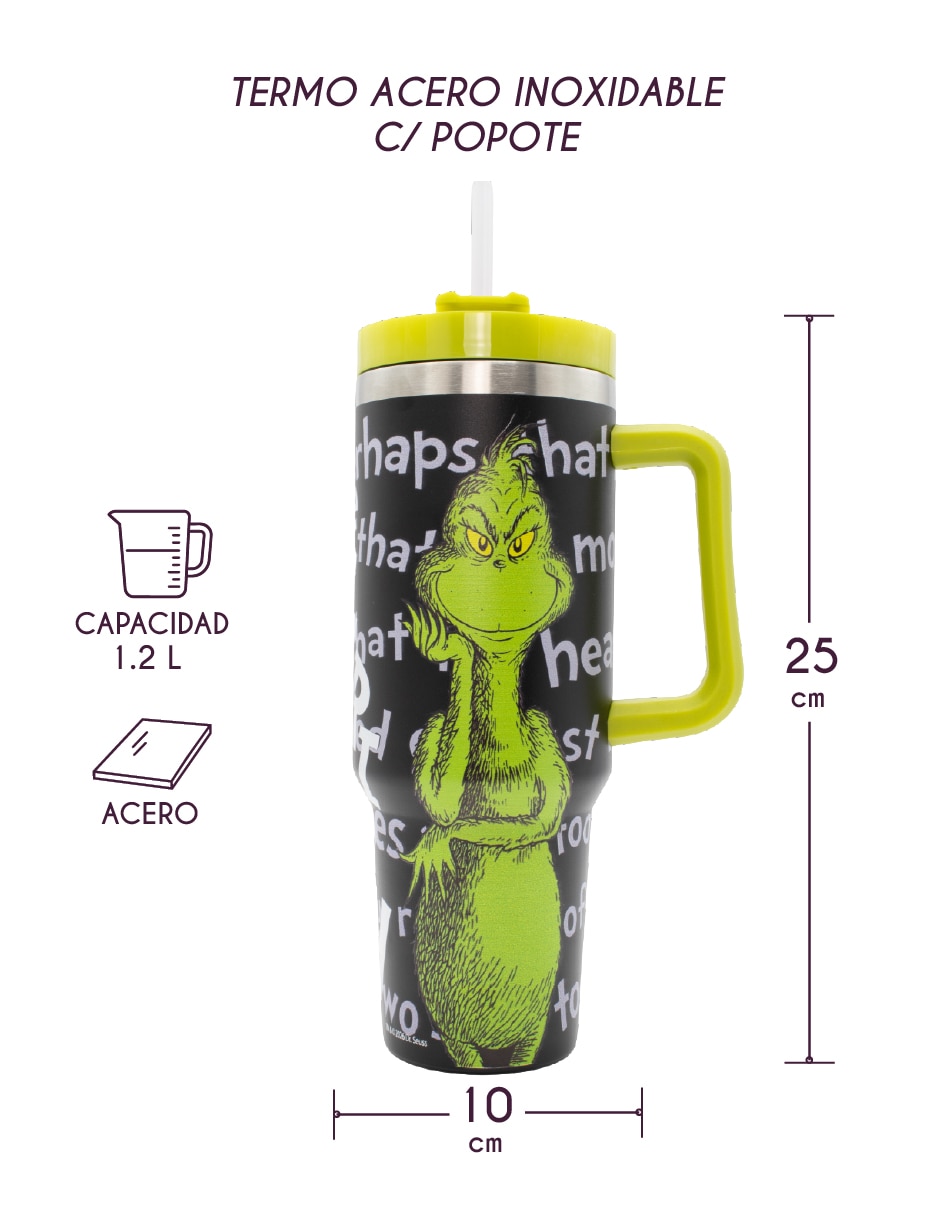 Termo de acero inoxidable grinch con tapa rosca 4