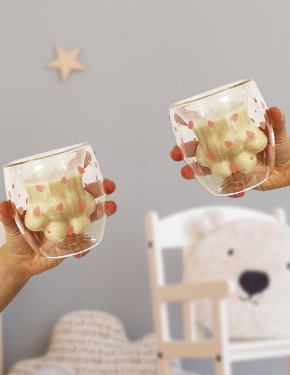 Vaso doble old fashion gato floral de vidrio 4