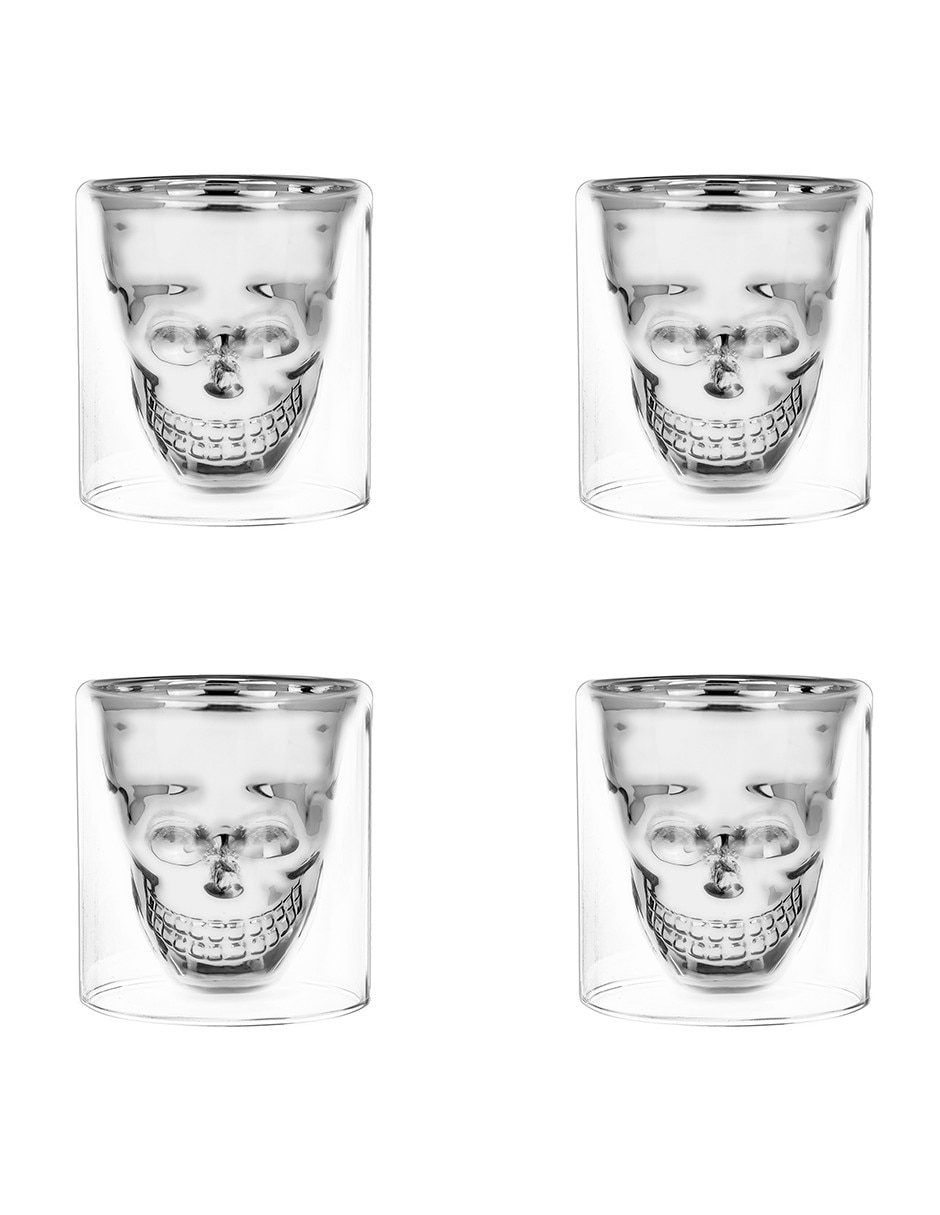 Vaso doble pared CALAVERA SKULL de Vidrio con 4 piezas piezas