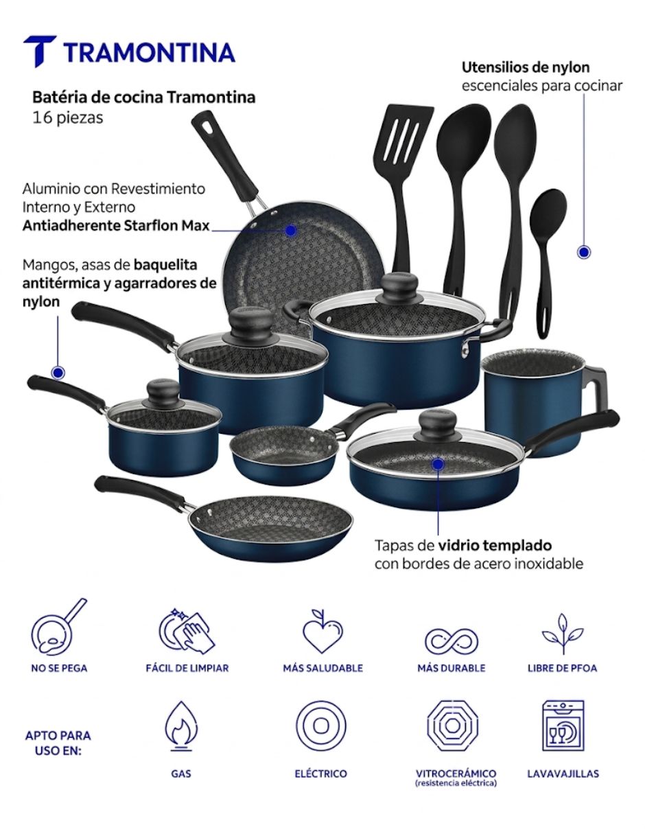 Batería de cocina de aluminio antiadherente starflon max 16 piezas 5