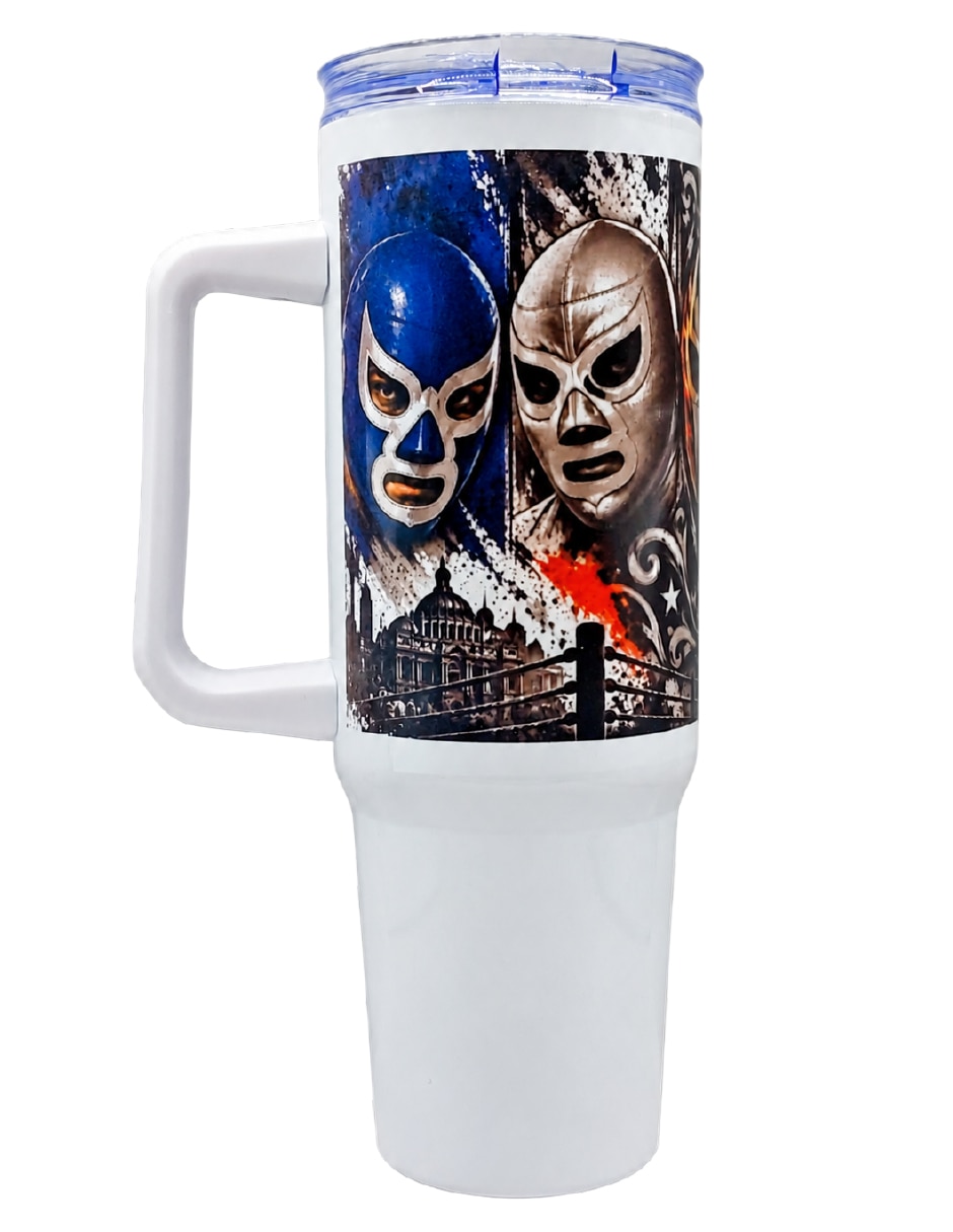 Termo de acero inoxidable luchadores mexico con tapa rosca