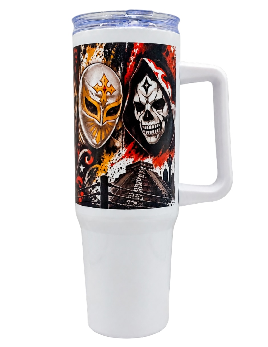 Termo de acero inoxidable luchadores mexico con tapa rosca