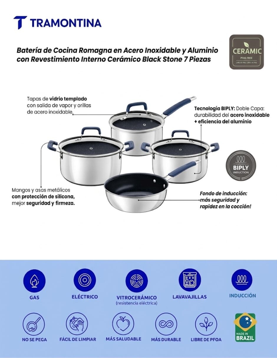 Batería de cocina de Acero inoxidable antiadherente Cerámica 4 piezas piezas 2