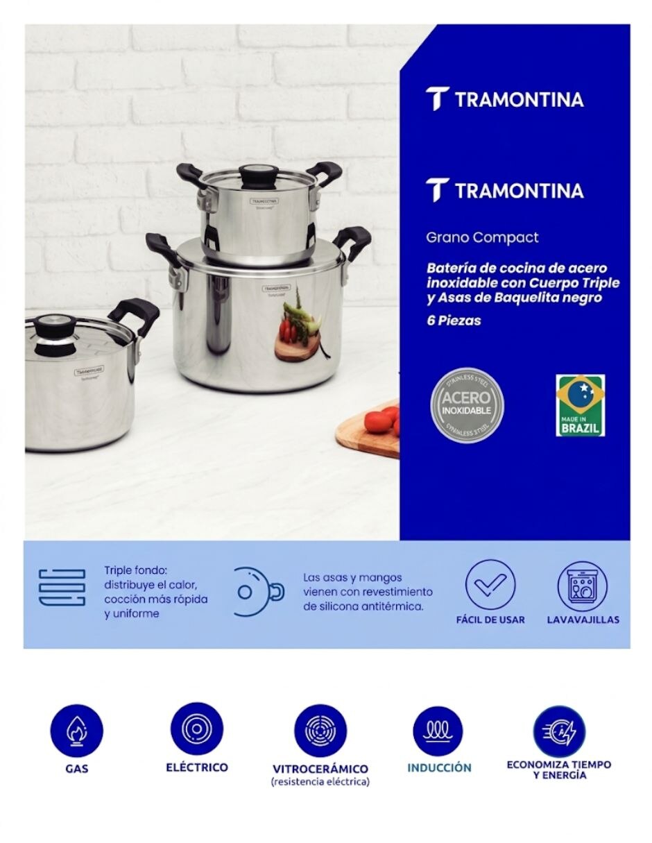 Batería de cocina de Acero inoxidable antiadherente Sin antiadherente 3 piezas piezas 2