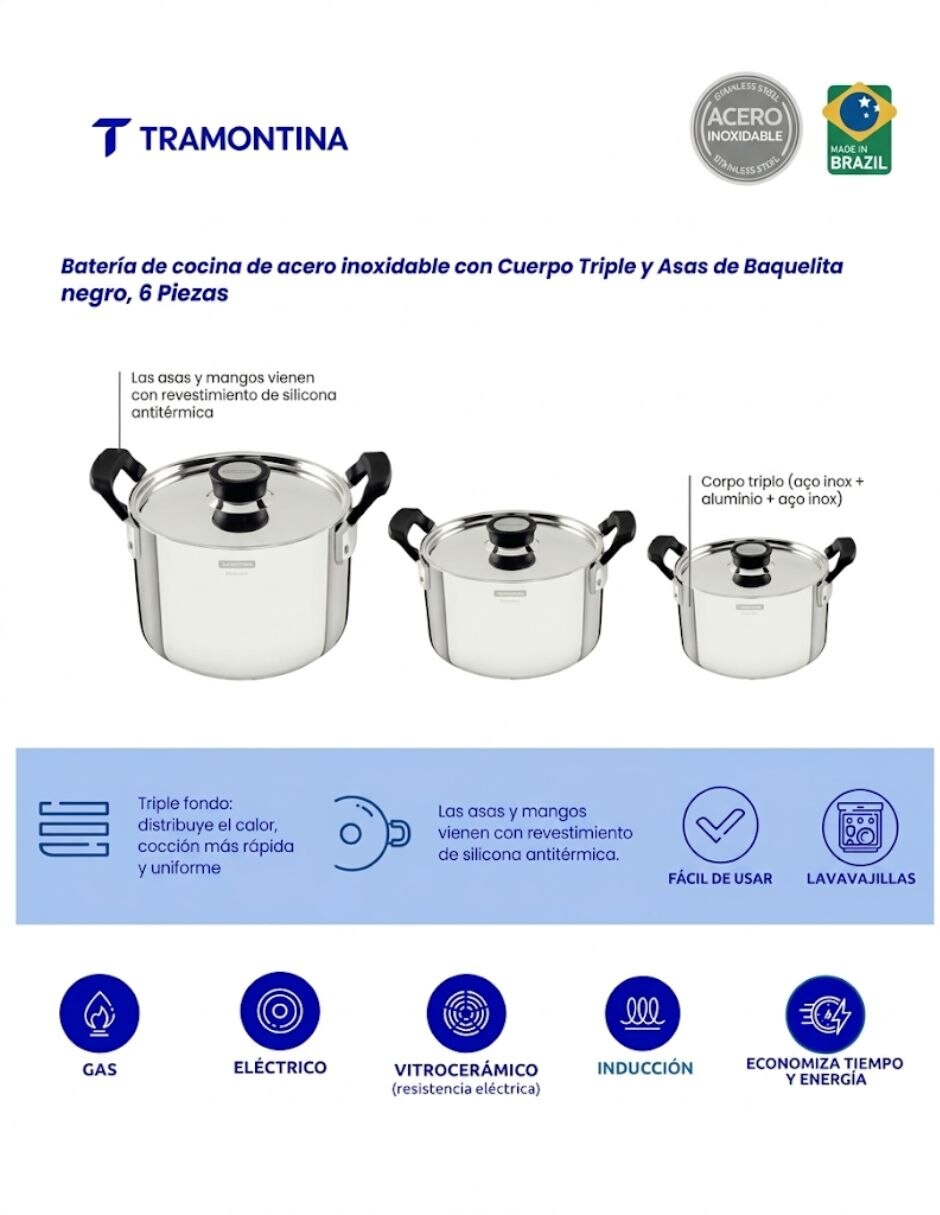 Batería de cocina de Acero inoxidable antiadherente Sin antiadherente 3 piezas piezas 4