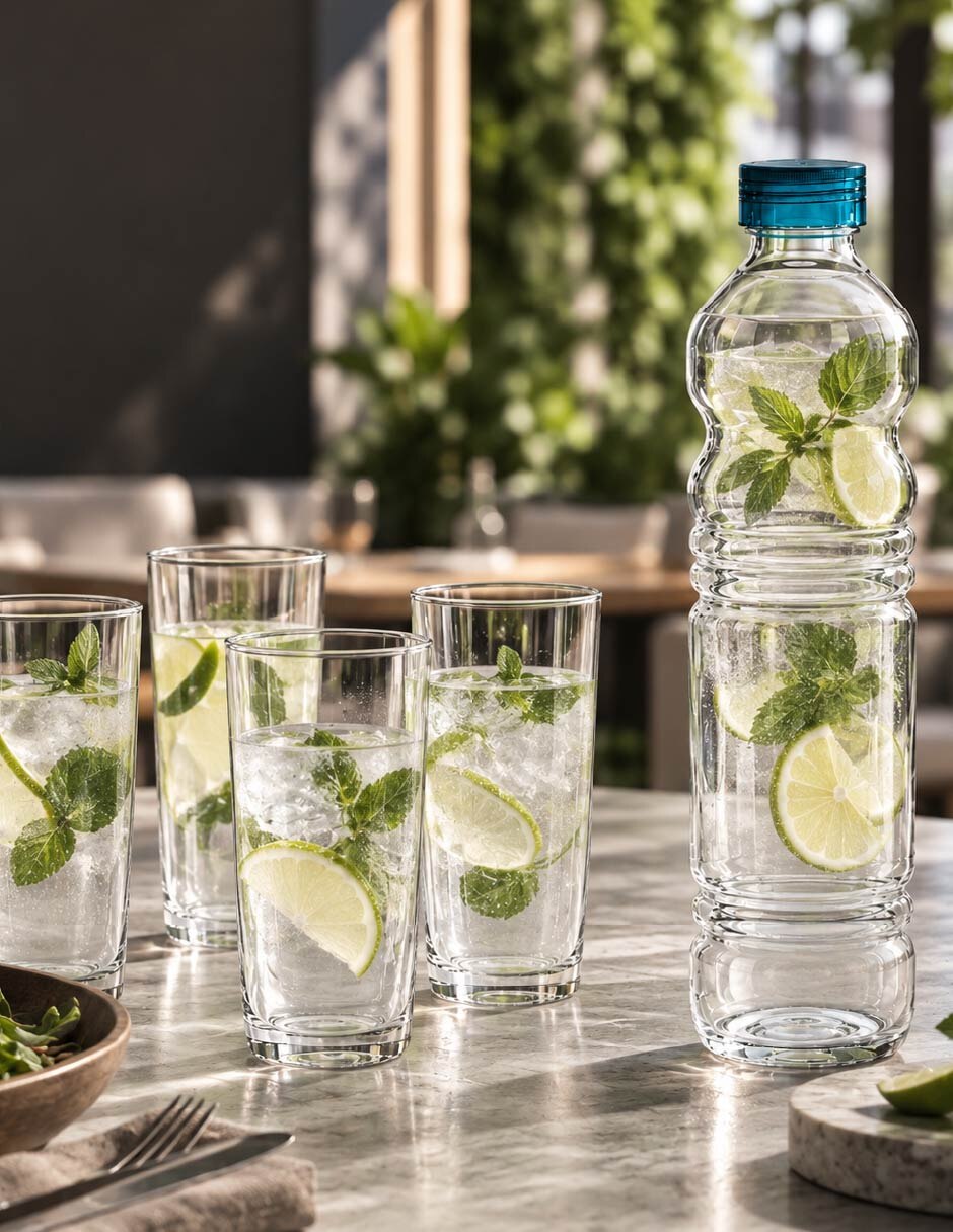 Set botella de agua de Vidrio con tapa No aplica 1 L 6