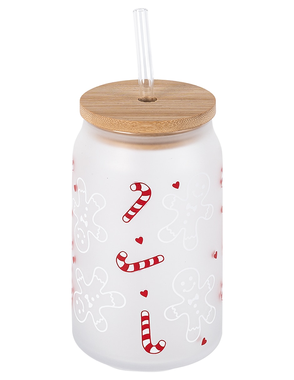 Vaso Con tapa y popote JINGLE de Cristal con 1 pieza piezas Vaso Con tapa y popote JINGLE de Cristal con 1 pieza piezas