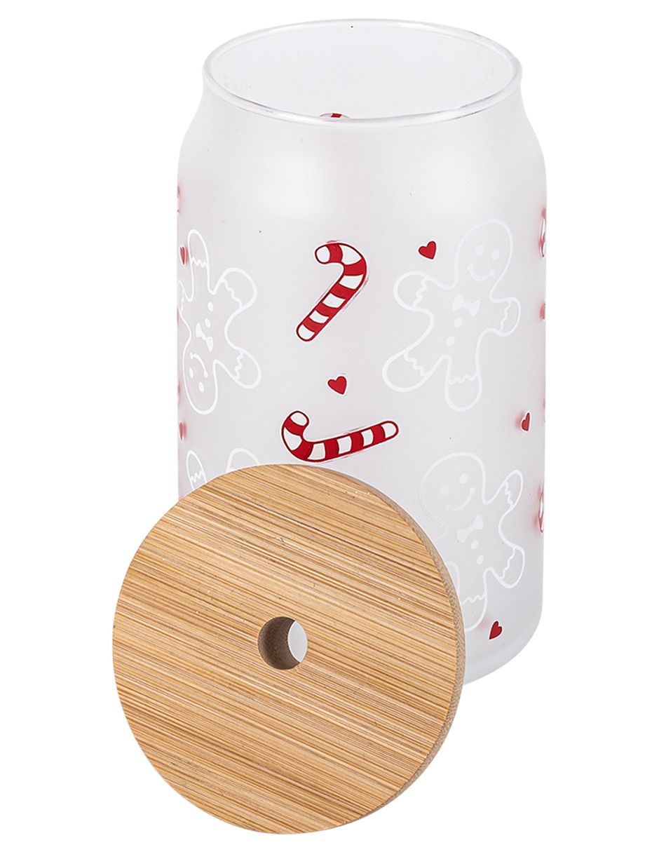 Vaso Con tapa y popote JINGLE de Cristal con 1 pieza piezas 2