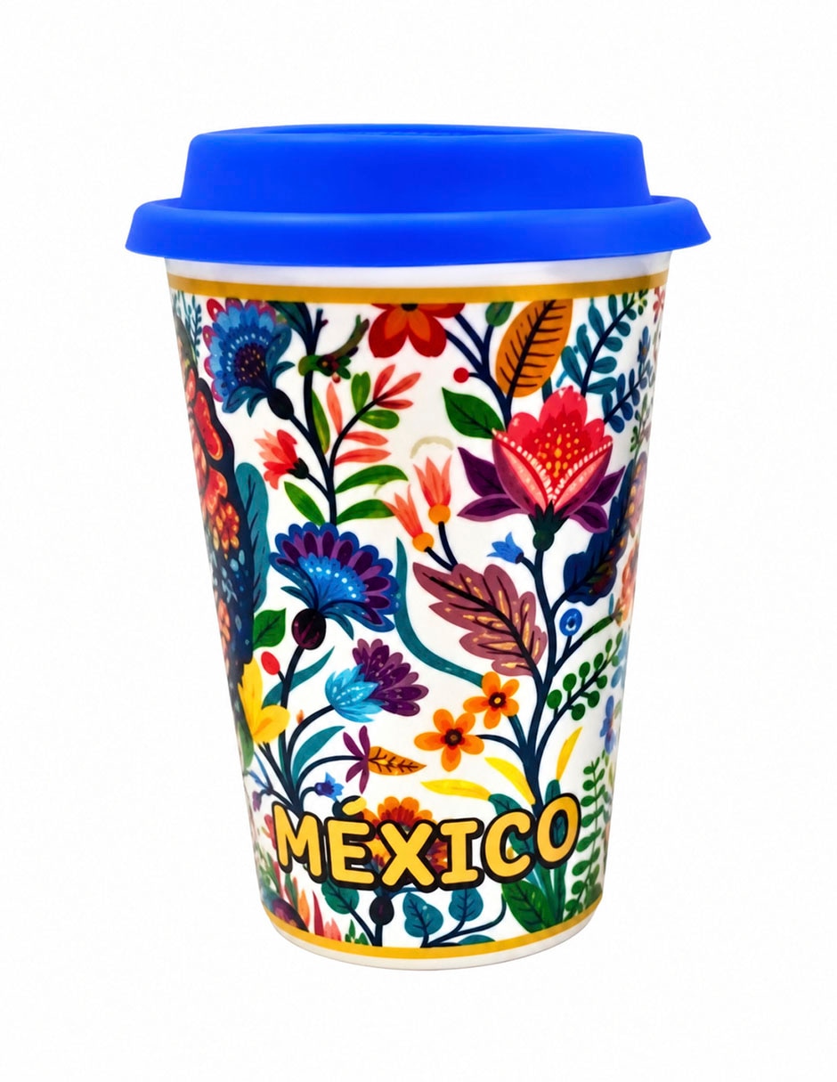 Vaso con tapa Vaso de Porcelana Maki Home Frida Kahlo 360 ml 12 oz con Tapa de Silicón Diseño México de Porcelana con 1 pieza piezas