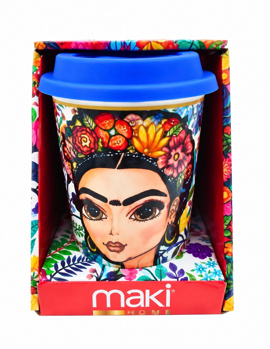 Vaso con tapa Vaso de Porcelana Maki Home Frida Kahlo 360 ml 12 oz con Tapa de Silicón Diseño México de Porcelana con 1 pieza piezas 2