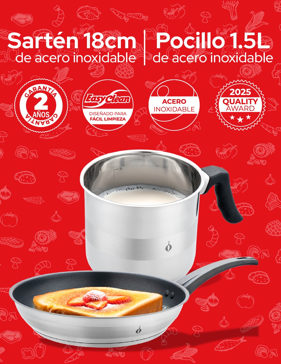 Sartén sin familia de Acero inoxidable 2 piezas 3