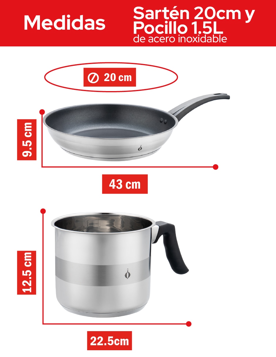 Sartén sin familia de Acero inoxidable 2 piezas 9