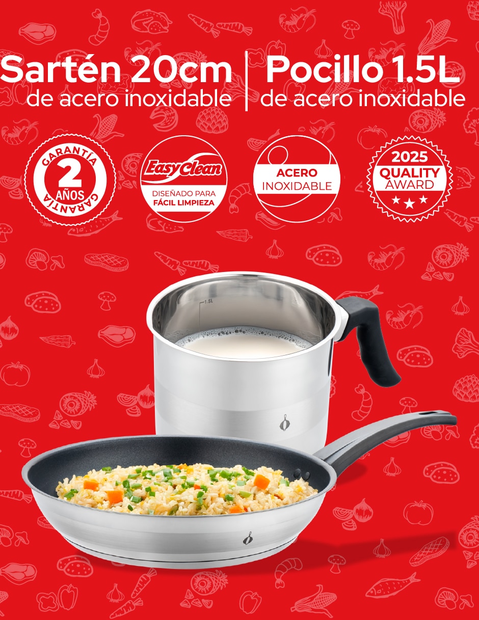 Sartén sin familia de Acero inoxidable 2 piezas 3