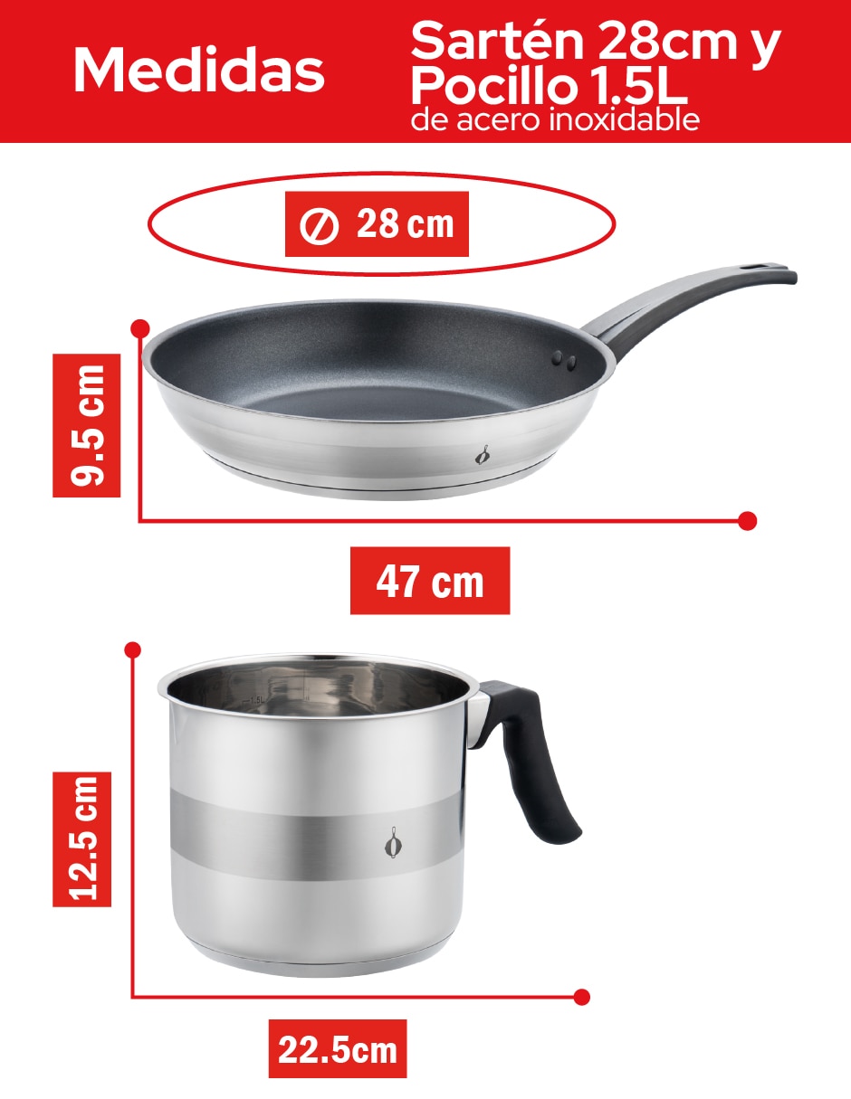 Sartén sin familia de Acero inoxidable 2 piezas 9