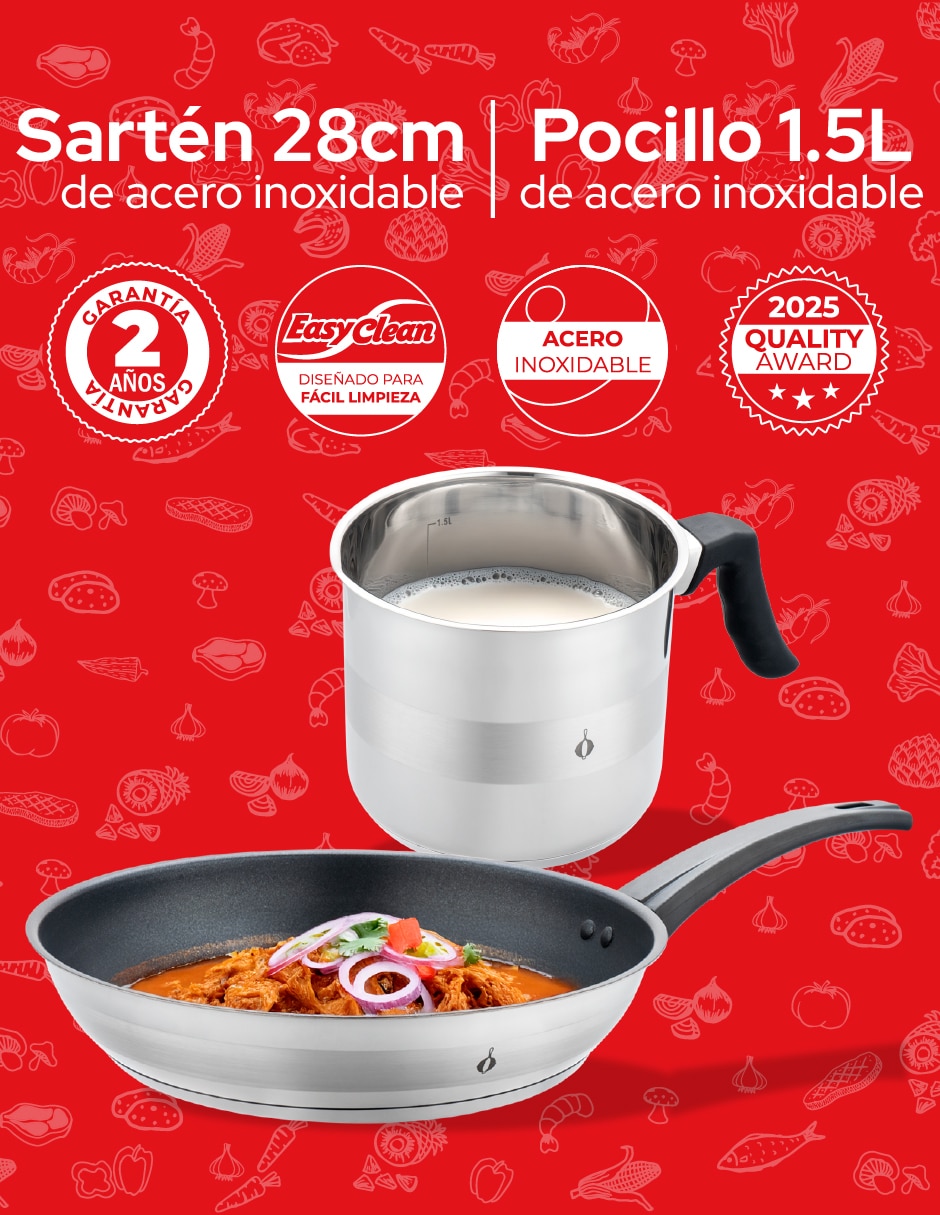 Sartén sin familia de Acero inoxidable 2 piezas 3