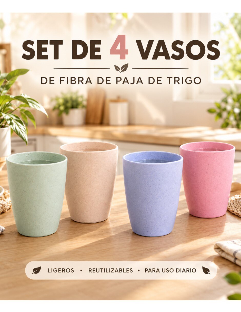 Vaso Para agua de Fibra de Trigo Multicolor de Mezcla de materiales con 4 piezas piezas 2
