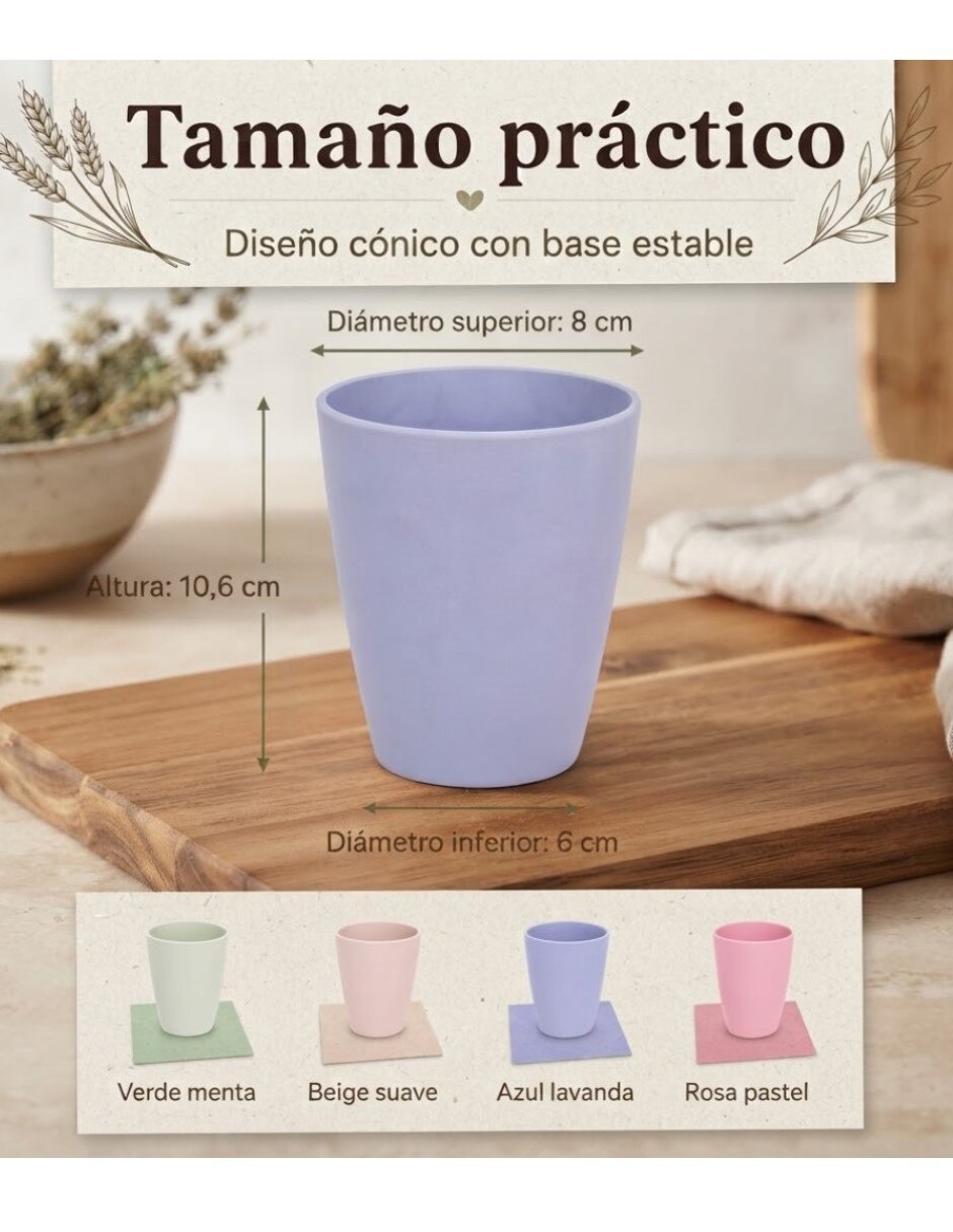 Vaso Para agua de Fibra de Trigo Multicolor de Mezcla de materiales con 4 piezas piezas 7