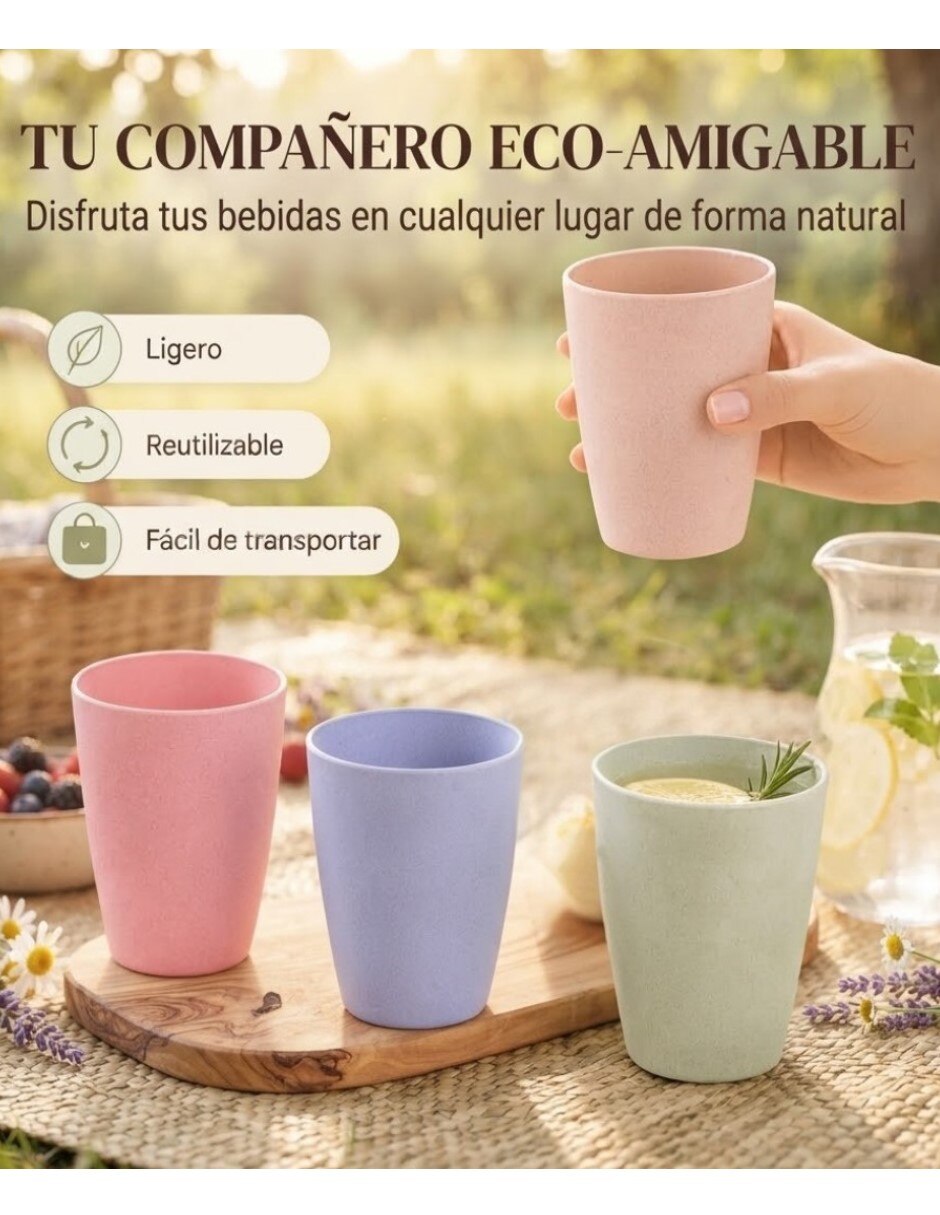 Vaso Para agua de Fibra de Trigo Multicolor de Mezcla de materiales con 4 piezas piezas 3
