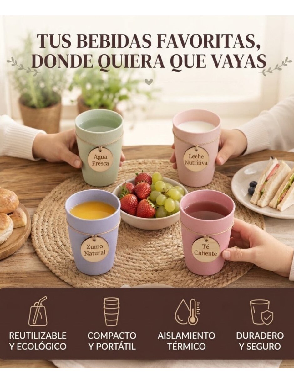 Vaso Para agua de Fibra de Trigo Multicolor de Mezcla de materiales con 4 piezas piezas 4