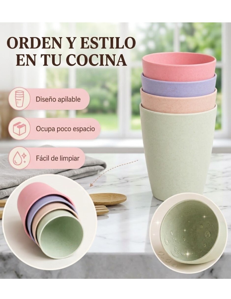 Vaso Para agua de Fibra de Trigo Multicolor de Mezcla de materiales con 4 piezas piezas 5