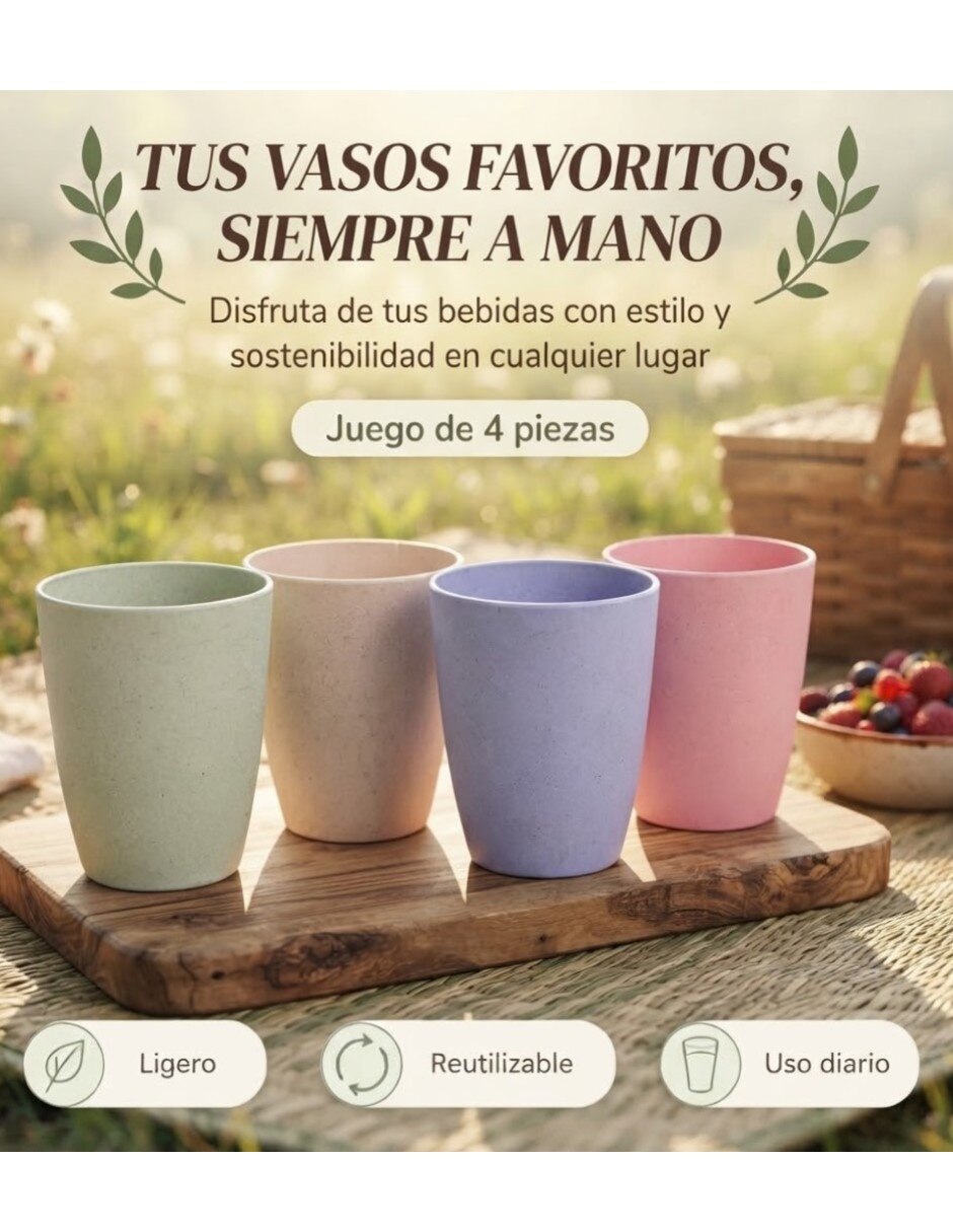 Vaso Para agua de Fibra de Trigo Multicolor de Mezcla de materiales con 4 piezas piezas 6
