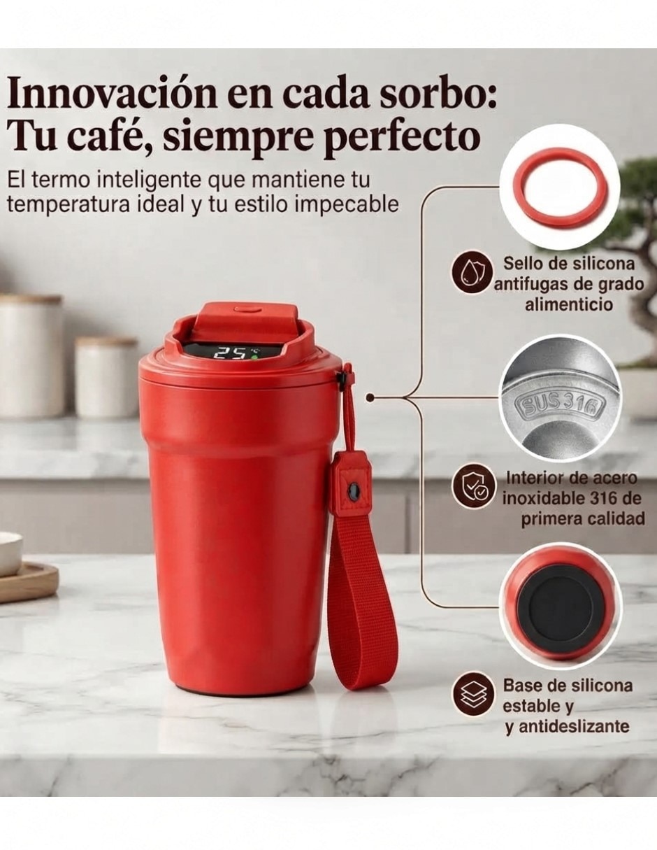 Termo de Acero inoxidable Lector de Temperatura con Pantalla Inteligente con tapa Flip top 4