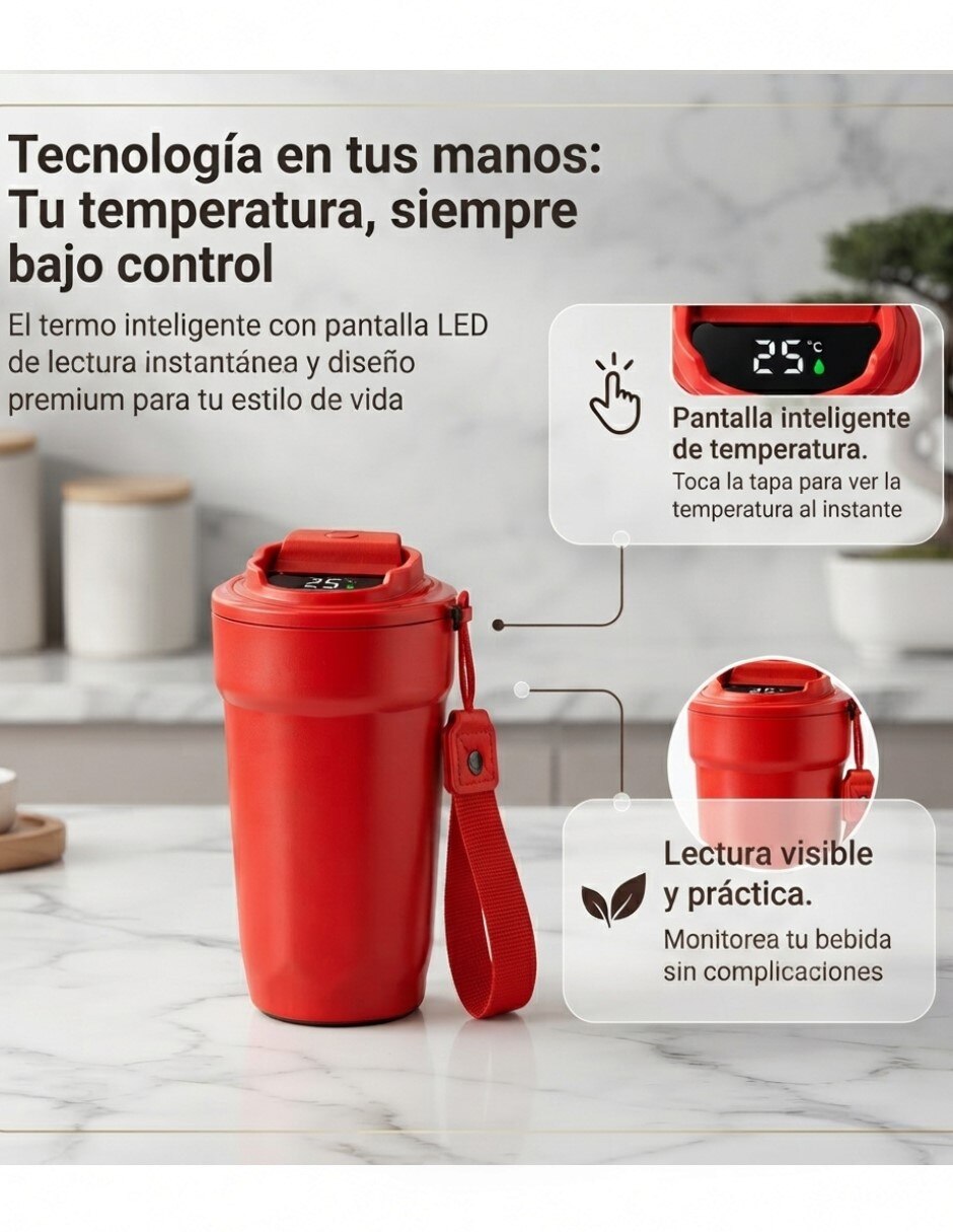 Termo de Acero inoxidable Lector de Temperatura con Pantalla Inteligente con tapa Flip top 5