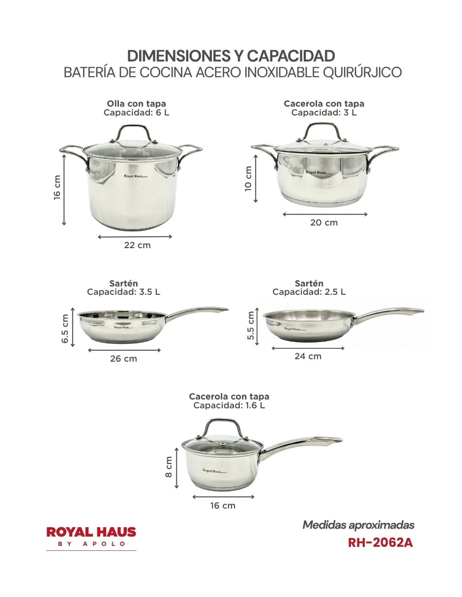 Batería de cocina rh-2062a de Acero inoxidable antiadherente sin pfoa 12 piezas 12