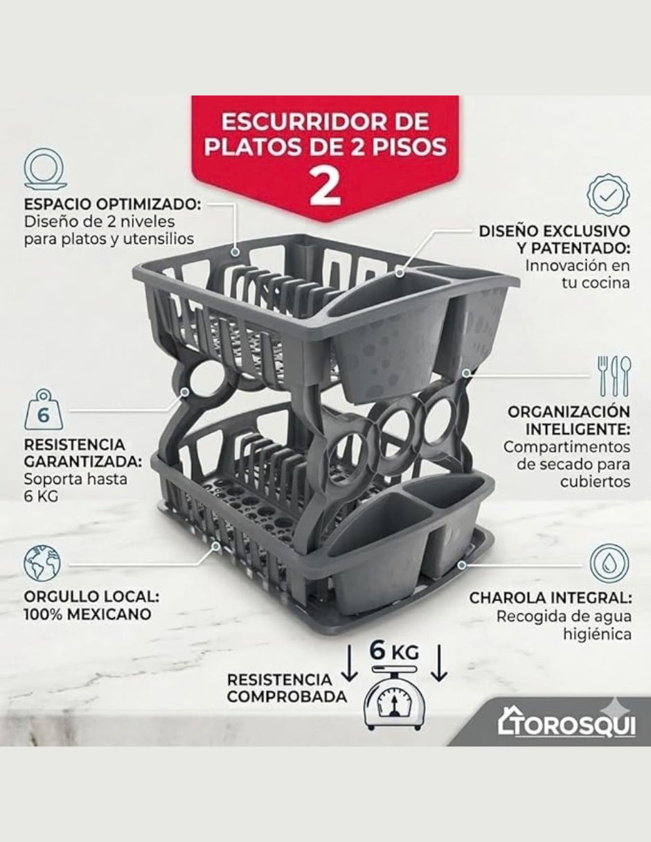 Escurridor de trastes 2 pisos de plástico 4