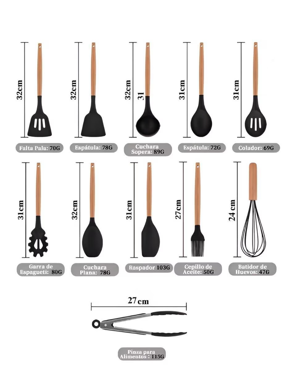 Set espátulas silicón y madera 5