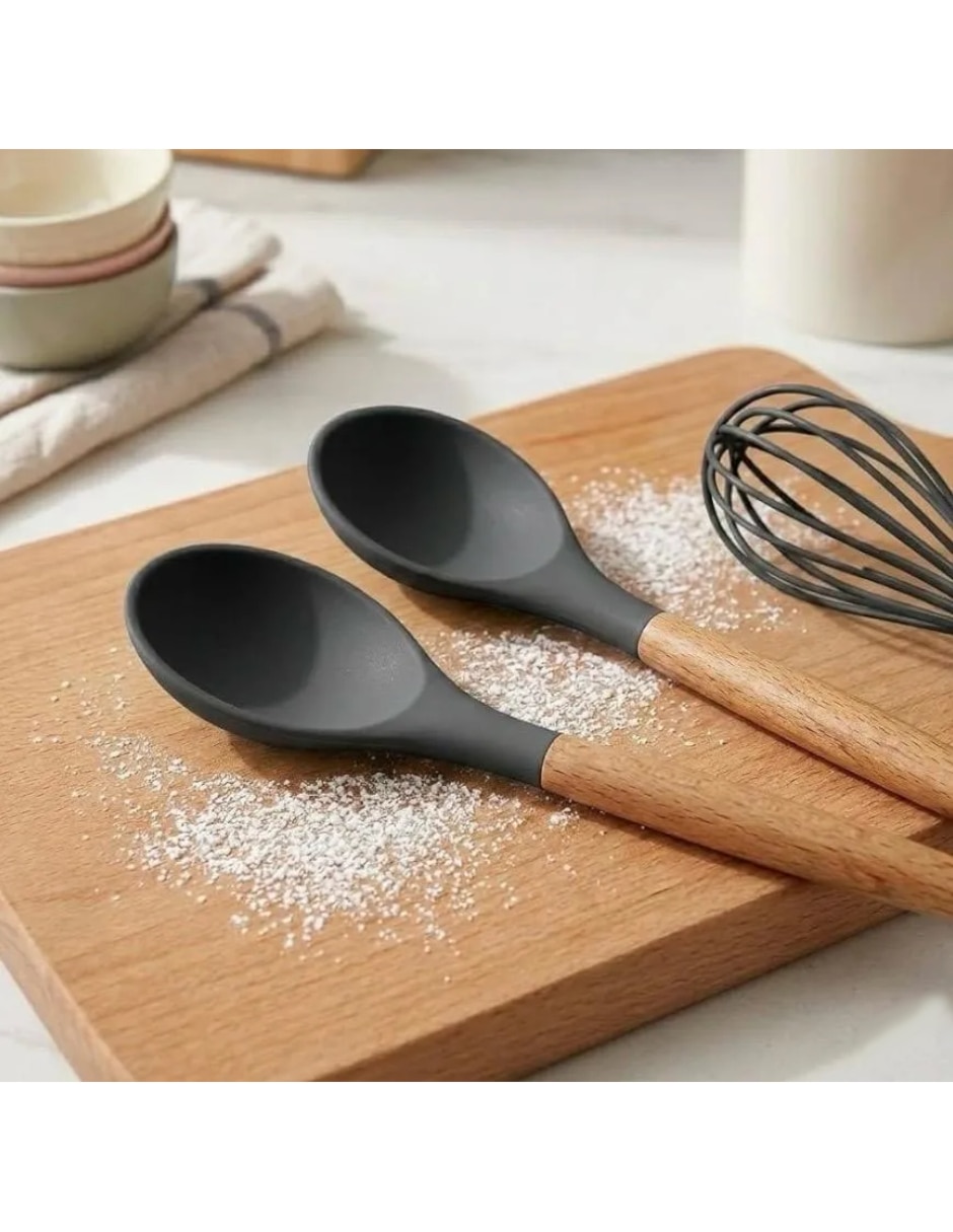 Set espátulas silicón y madera 4
